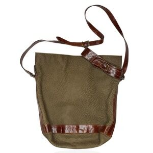 Furla Soft Italian Suede‎ Large Hobo Bag Brown Croc Embossed Leather Trim Buckle